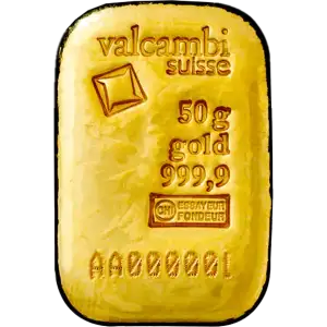 50g Gold Bar - Valcambi Casted